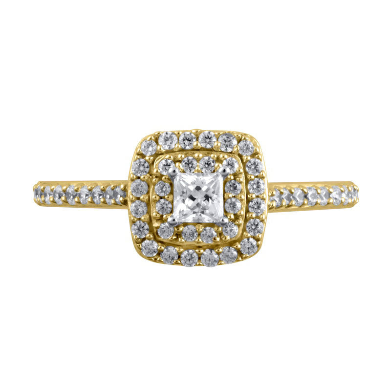 0.50 CT. T.W. Princess-Cut Natural Diamond Double Frame Engagement Ring in Solid 10K Yellow Gold