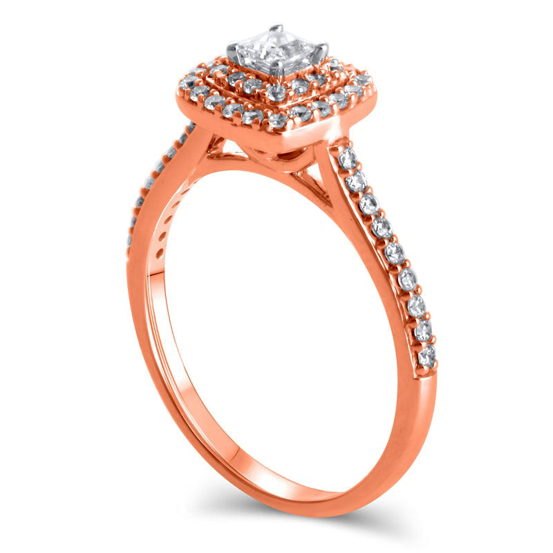 0.50 CT. T.W. Princess-Cut Natural Diamond Double Frame Engagement Ring in Solid 10K Rose Gold