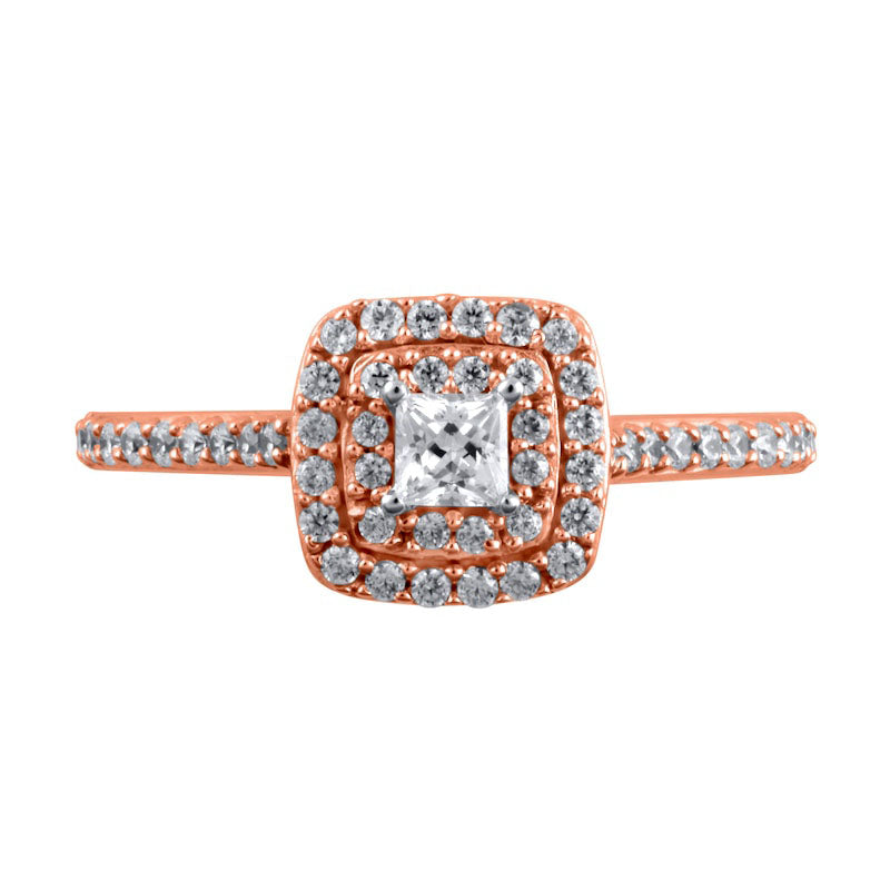 0.50 CT. T.W. Princess-Cut Natural Diamond Double Frame Engagement Ring in Solid 10K Rose Gold