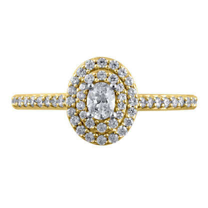 0.50 CT. T.W. Oval Natural Diamond Double Frame Engagement Ring in Solid 10K Yellow Gold