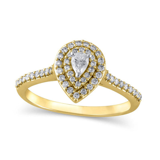 0.50 CT. T.W. Pear-Shaped Natural Diamond Double Frame Engagement Ring in Solid 10K Yellow Gold