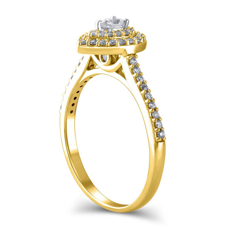 0.50 CT. T.W. Pear-Shaped Natural Diamond Double Frame Engagement Ring in Solid 10K Yellow Gold