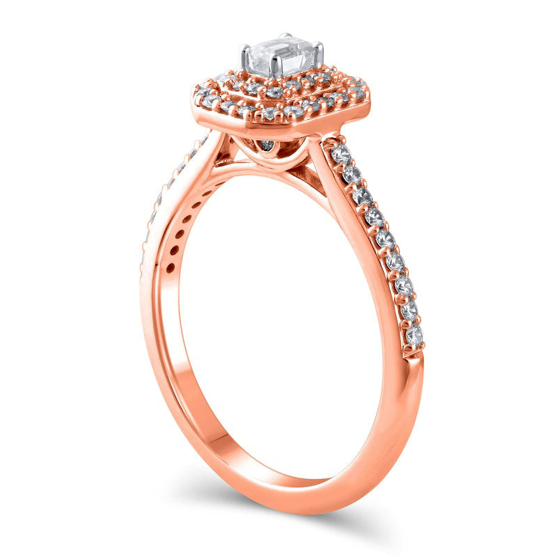 0.50 CT. T.W. Emerald-Cut Natural Diamond Double Octagonal Frame Engagement Ring in Solid 10K Rose Gold