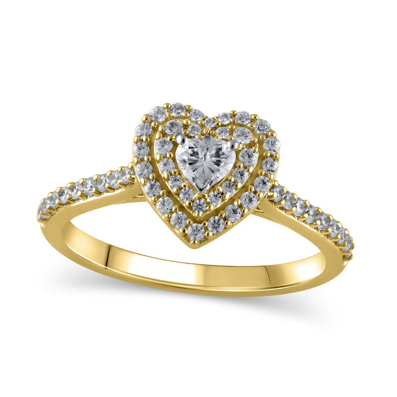 0.50 CT. T.W. Heart-Shaped Natural Diamond Double Frame Engagement Ring in Solid 10K Yellow Gold