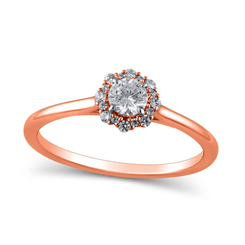 0.38 CT. T.W. Natural Diamond Flower Frame Engagement Ring in Solid 10K Rose Gold