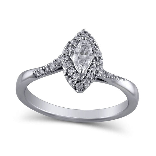 0.50 CT. T.W. Marquise Natural Diamond Swirl Frame Engagement Ring in Solid 10K White Gold