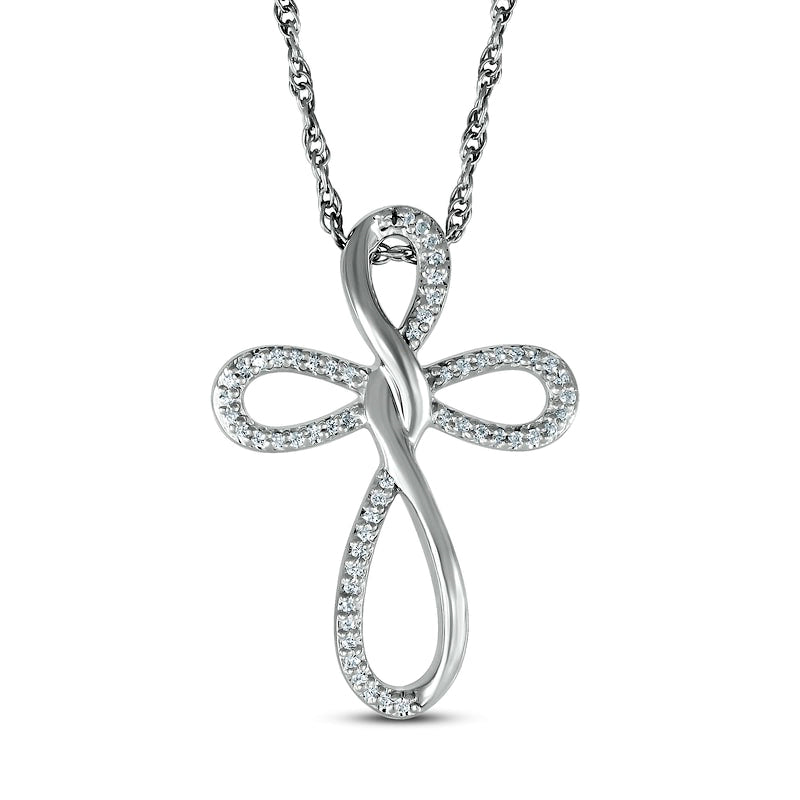 0.13 CT. T.W. Natural Diamond Loop Cross Pendant in Sterling Silver