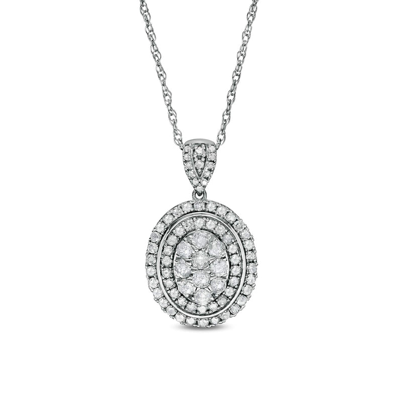 1 CT. T.W. Composite Oval Natural Diamond Frame Pendant in 10K White Gold