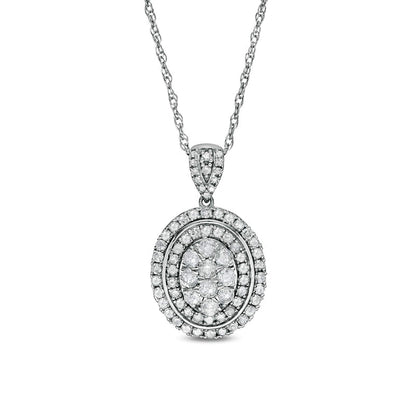 1 CT. T.W. Composite Oval Natural Diamond Frame Pendant in 10K White Gold