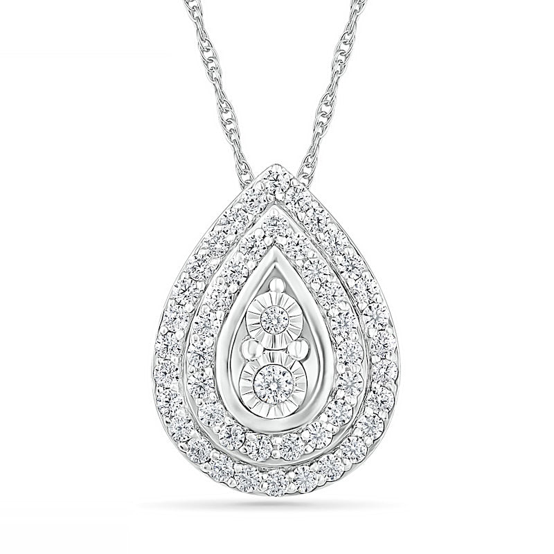 0.63 CT. T.W. Natural Diamond Double Row Teardrop Frame Pendant in 10K White Gold