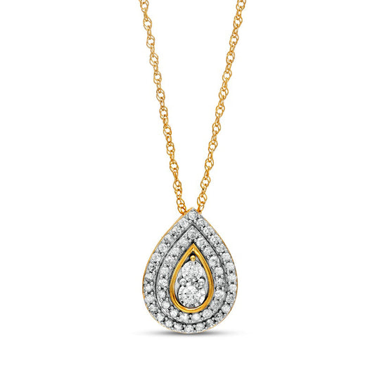 0.63 CT. T.W. Natural Diamond Double Row Teardrop Pendant in 10K Yellow Gold