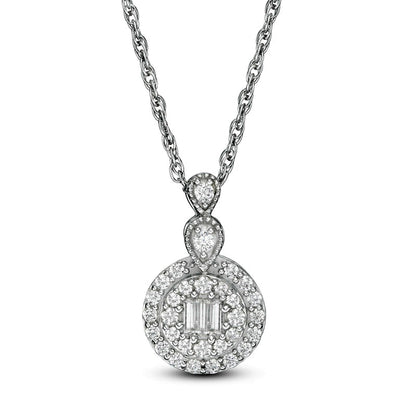 0.2 CT. T.W. Baguette Composite Natural Diamond Frame Antique Vintage-Style Pendant in 10K White Gold
