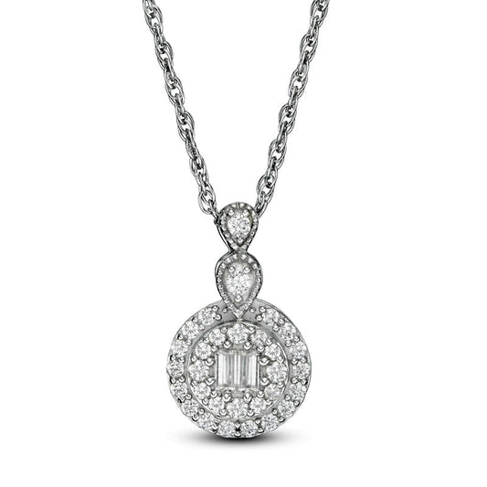0.2 CT. T.W. Baguette Composite Natural Diamond Frame Antique Vintage-Style Pendant in 10K White Gold