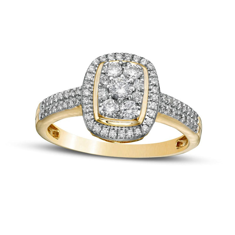 0.50 CT. T.W. Composite Natural Diamond Rectangular Frame Double Row Engagement Ring in Solid 10K Yellow Gold