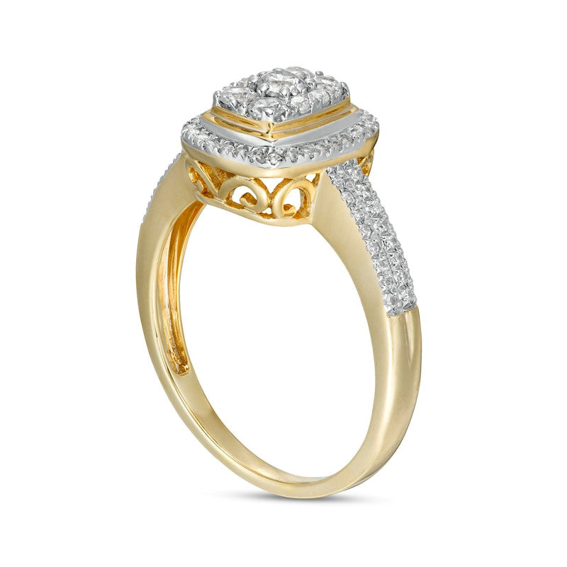 0.50 CT. T.W. Composite Natural Diamond Rectangular Frame Double Row Engagement Ring in Solid 10K Yellow Gold