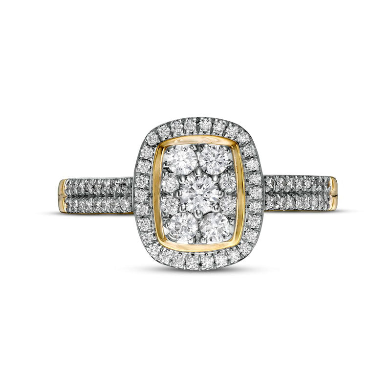 0.50 CT. T.W. Composite Natural Diamond Rectangular Frame Double Row Engagement Ring in Solid 10K Yellow Gold