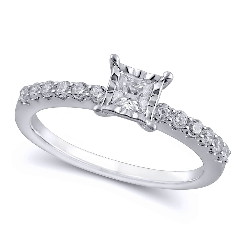 0.50 CT. T.W. Princess-Cut Natural Diamond Engagement Ring in Solid 10K White Gold