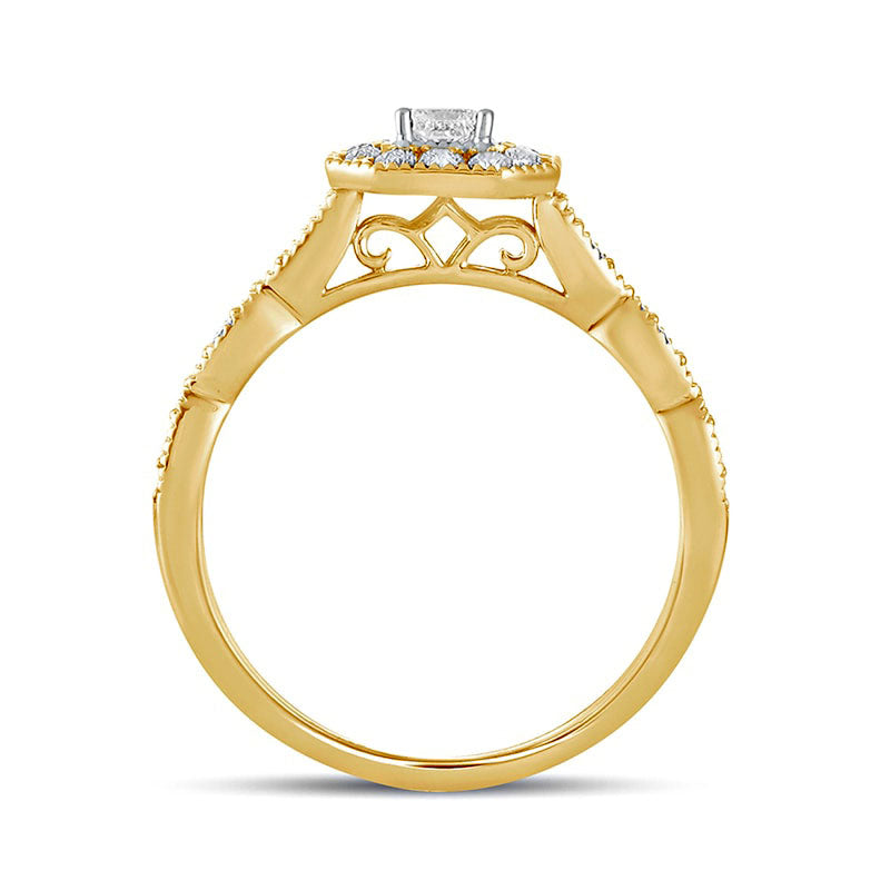 0.50 CT. T.W. Princess-Cut Natural Diamond Octagonal Frame Antique Vintage-Style Engagement Ring in Solid 10K Yellow Gold