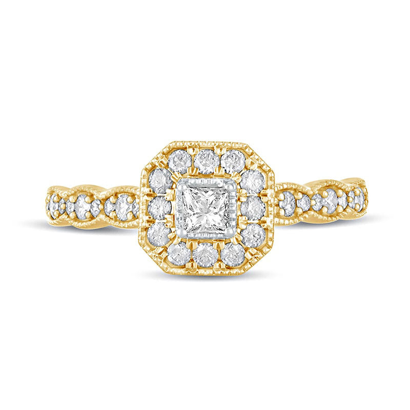 0.50 CT. T.W. Princess-Cut Natural Diamond Octagonal Frame Antique Vintage-Style Engagement Ring in Solid 10K Yellow Gold