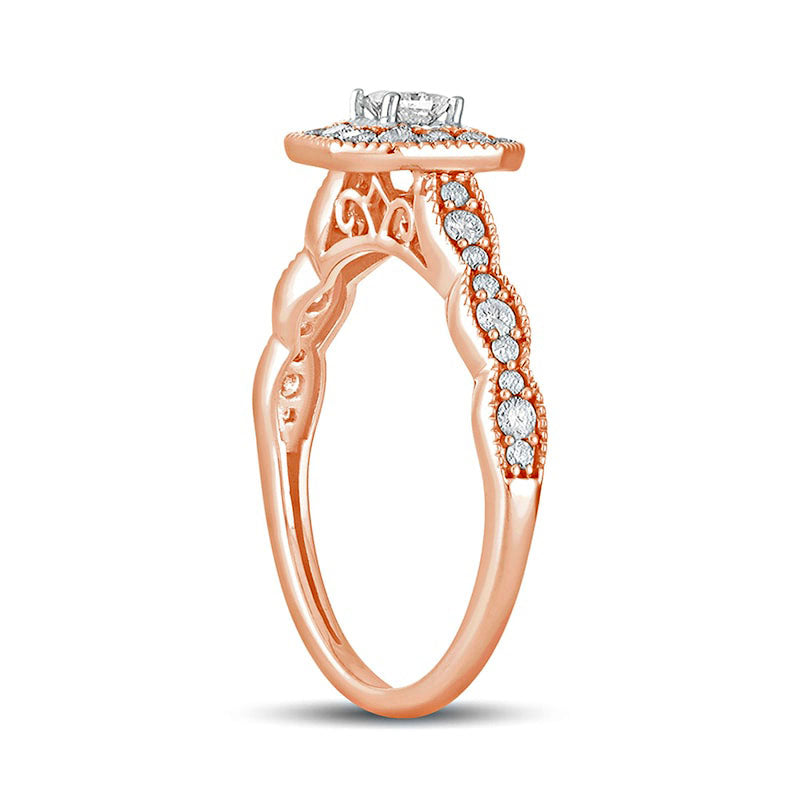 0.50 CT. T.W. Princess-Cut Natural Diamond Octagonal Frame Antique Vintage-Style Engagement Ring in Solid 10K Rose Gold