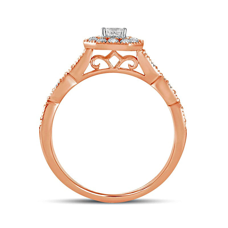 0.50 CT. T.W. Princess-Cut Natural Diamond Octagonal Frame Antique Vintage-Style Engagement Ring in Solid 10K Rose Gold