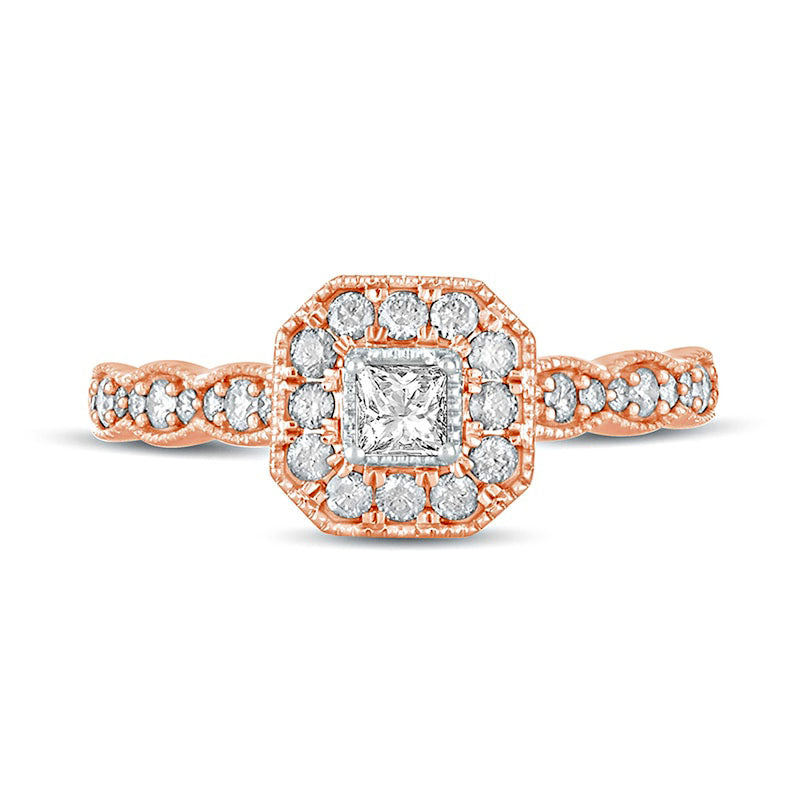 0.50 CT. T.W. Princess-Cut Natural Diamond Octagonal Frame Antique Vintage-Style Engagement Ring in Solid 10K Rose Gold