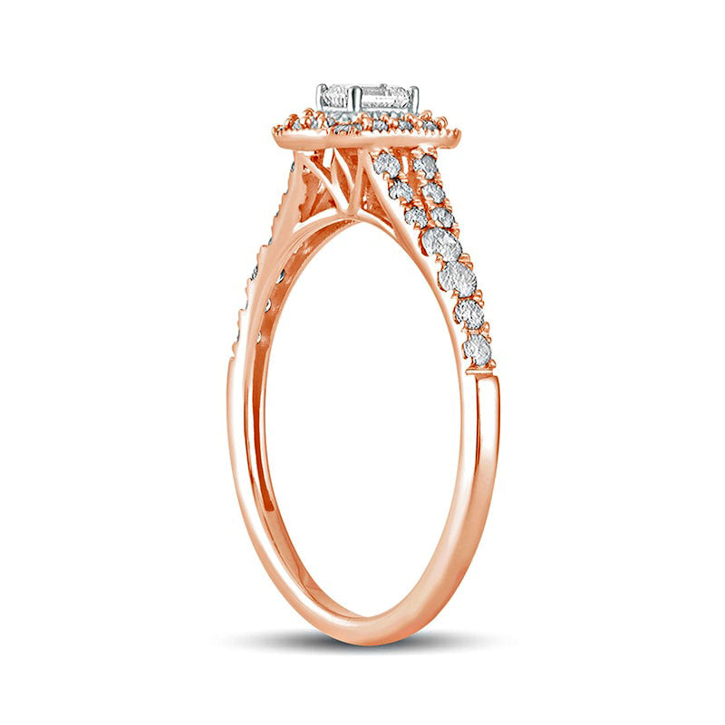 0.50 CT. T.W. Emerald-Cut Natural Diamond Frame Antique Vintage-Style Engagement Ring in Solid 10K Rose Gold