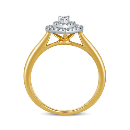 0.33 CT. T.W. Composite Natural Diamond Double Pear-Shaped Frame Engagement Ring in Solid 14K Gold