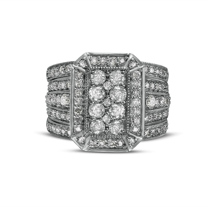 1.75 CT. T.W. Composite Natural Diamond Octagonal Frame Antique Vintage-Style Three Piece Bridal Engagement Ring Set in Solid 10K White Gold