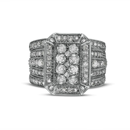 1.75 CT. T.W. Composite Natural Diamond Octagonal Frame Antique Vintage-Style Three Piece Bridal Engagement Ring Set in Solid 10K White Gold