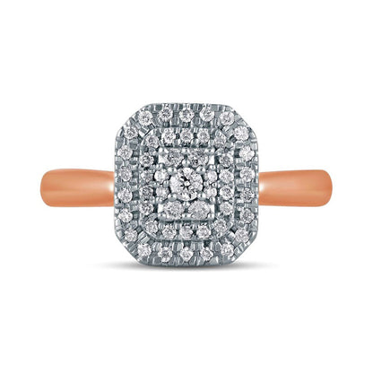 0.33 CT. T.W. Composite Natural Diamond Double Octagonal Frame Engagement Ring in Solid 14K Rose Gold