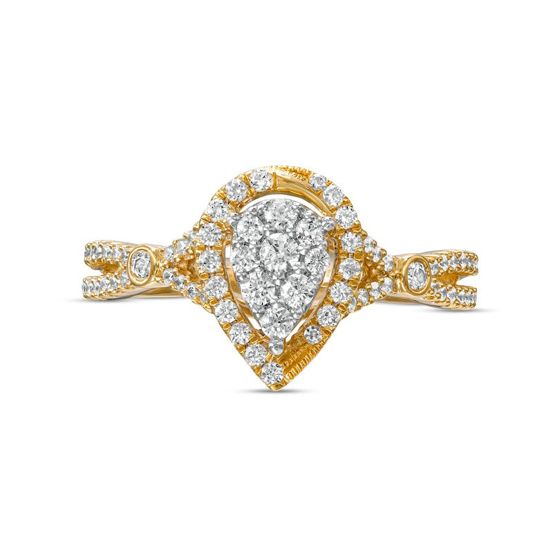 0.50 CT. T.W. Composite Natural Diamond Pear-Shaped Frame Engagement Ring in Solid 10K Yellow Gold