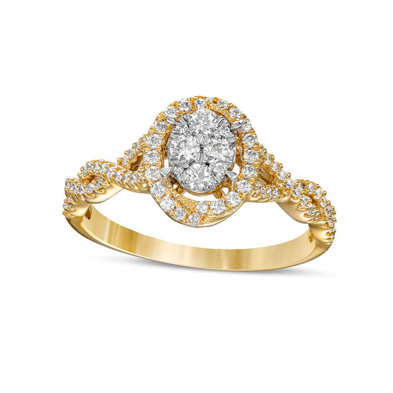 0.50 CT. T.W. Composite Oval Natural Diamond Frame Twist Shank Engagement Ring in Solid 10K Yellow Gold