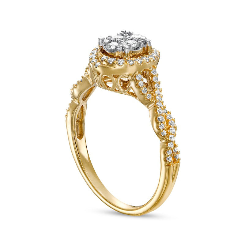 0.50 CT. T.W. Composite Oval Natural Diamond Frame Twist Shank Engagement Ring in Solid 10K Yellow Gold