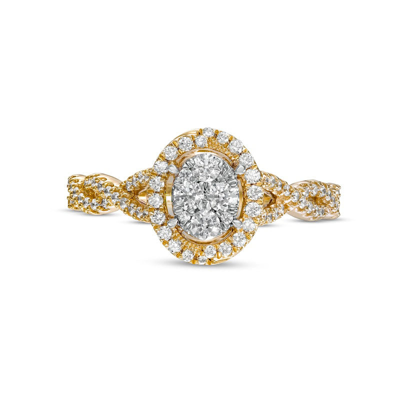 0.50 CT. T.W. Composite Oval Natural Diamond Frame Twist Shank Engagement Ring in Solid 10K Yellow Gold