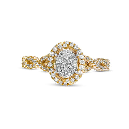 0.50 CT. T.W. Composite Oval Natural Diamond Frame Twist Shank Engagement Ring in Solid 10K Yellow Gold