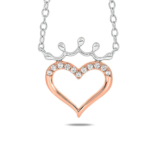 0.05 CT. T.W. Natural Diamond Crowned Heart Necklace in Sterling Silver with 14K Rose Gold Plate