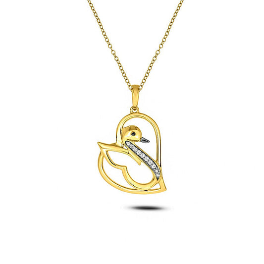 0.05 CT. T.W. Natural Diamond Swan in Tilted Heart Pendant in Sterling Silver with 14K Gold Plate