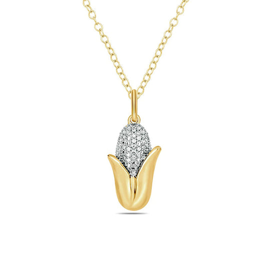 0.05 CT. T.W. Natural Diamond Corn on the Cob Pendant in Sterling Silver with 14K Gold Plate