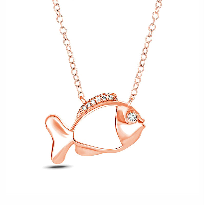 0.05 CT. T.W. Natural Diamond Fish Pendant in Sterling Silver with 14K Rose Gold Plate