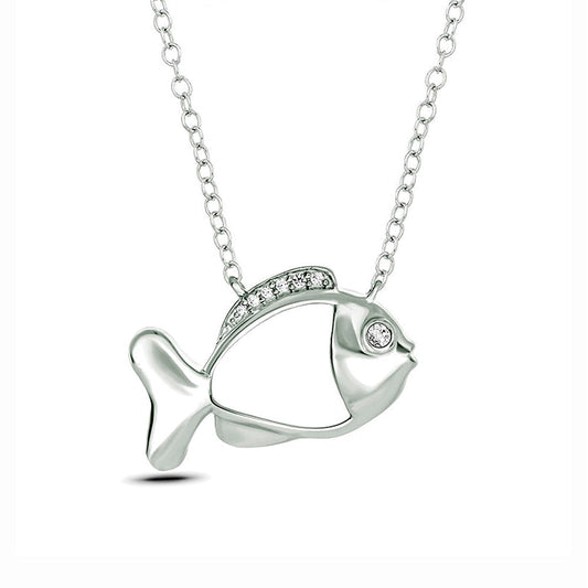 0.05 CT. T.W. Natural Diamond Fish Pendant in Sterling Silver