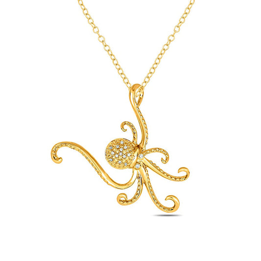 0.05 CT. T.W. Natural Diamond Octopus Pendant in Sterling Silver with 14K Gold Plate