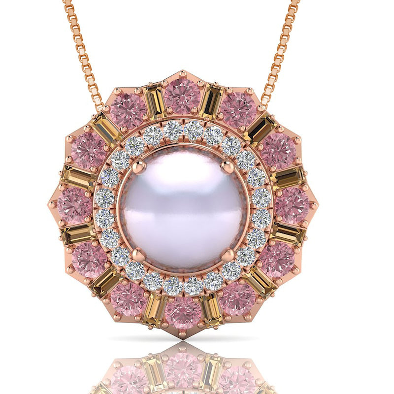 Captivating Color Opal, Rhodolite, Garnet and 0.17 CT. T.W. Natural Diamond Double Frame Mandala Pendant in 14K Rose Gold
