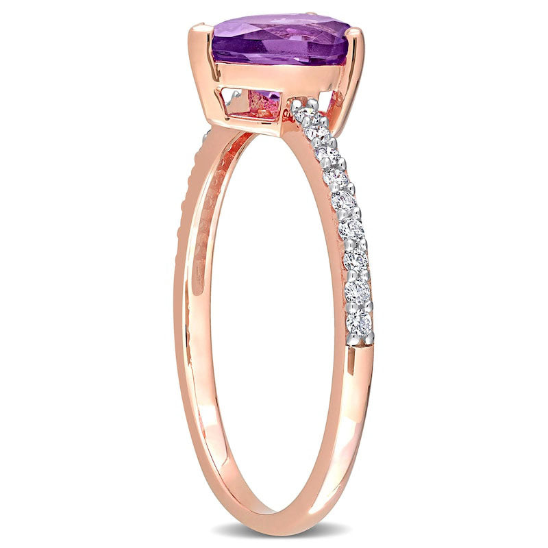 Pear-Shaped Amethyst and 0.13 CT. T.W. Natural Diamond Ring in Solid 14K Rose Gold