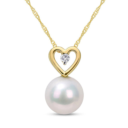 9.5-10.0mm Cultured Freshwater Pearl and 0.05 CT. T.W. Natural Diamond Heart Pendant in 10K Yellow Gold