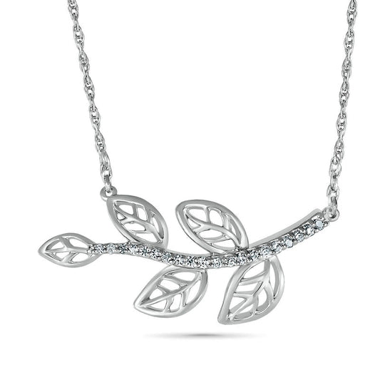 0.07 CT. T.W. Natural Diamond Five Leaf Tree Branch Necklace in Sterling Silver