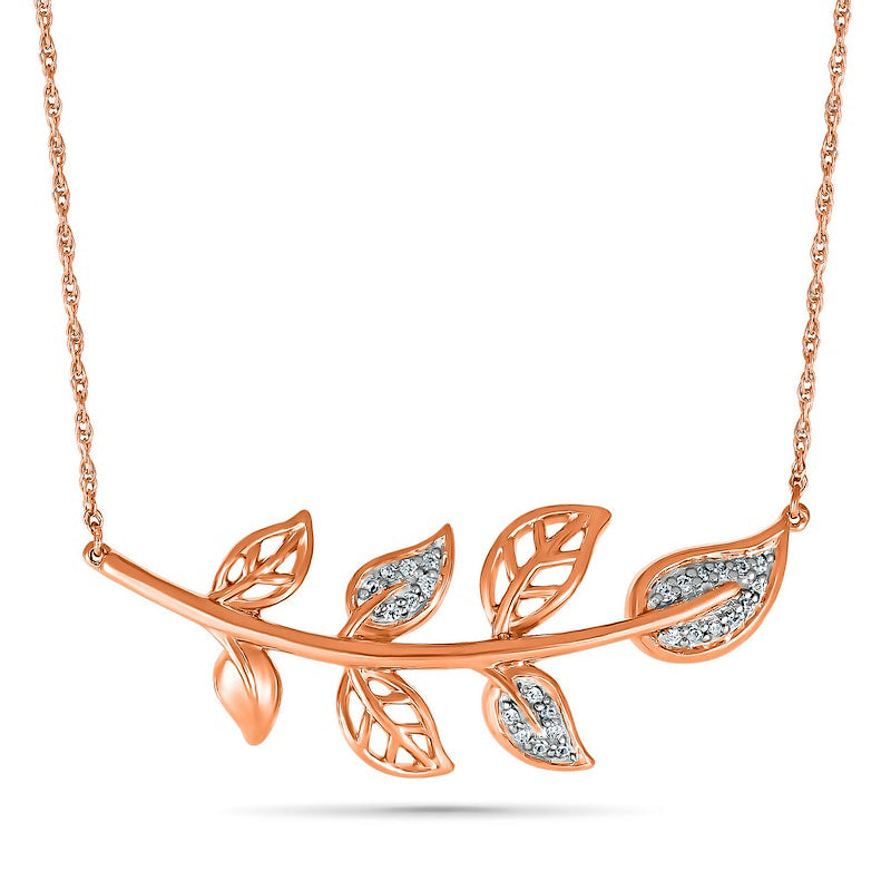 0.07 CT. T.W. Natural Diamond Seven Leaf Tree Branch Necklace in 10K Rose Gold