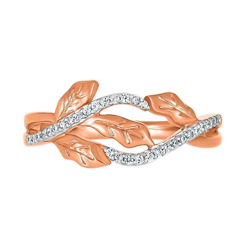 0.13 CT. T.W. Natural Diamond Twist Bypass Leaf Ring in Sterling Silver with Solid 14K Rose Gold Plate