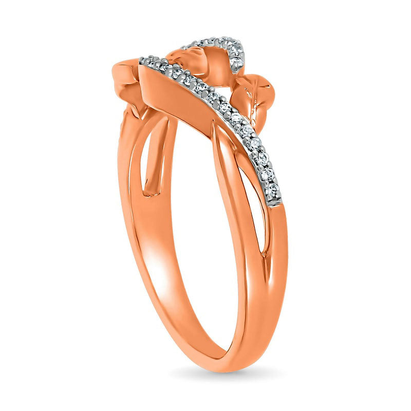 0.13 CT. T.W. Natural Diamond Twist Bypass Leaf Ring in Sterling Silver with Solid 14K Rose Gold Plate