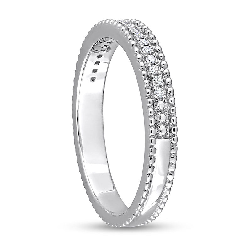 0.10 CT. T.W. Natural Diamond Multi-Row Beaded Anniversary Band in Sterling Silver